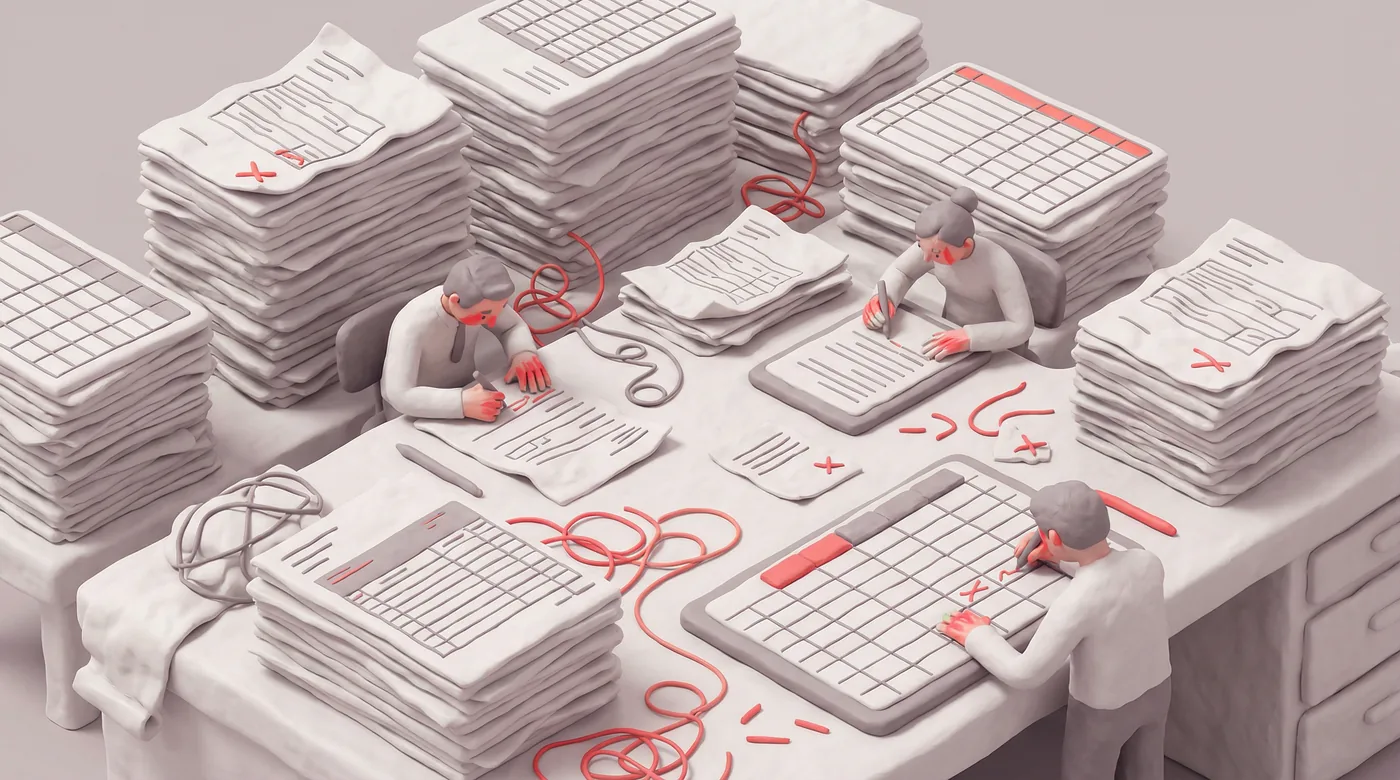 Empleado copiando datos manualmente entre sistemas